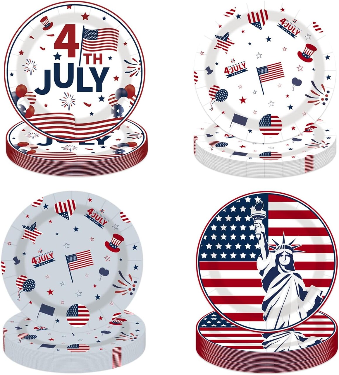 48pcs 4th of July Paper Plates, 7 Inch Red White Blue Patriotic Dessert Plates Disposable American Flag USA Party Plate Tableware Set Party Decorations for Fourth of July Memorial Day Independence Day